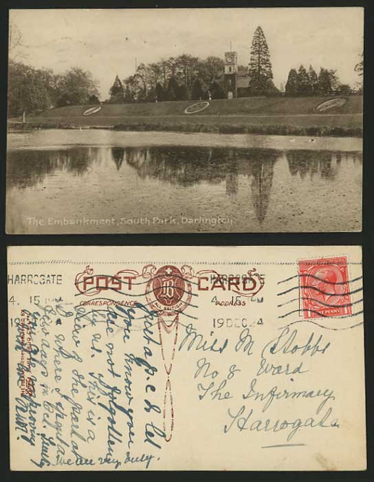 Cumbria 1924 Postcard DARLINGTON South Park, Embankment