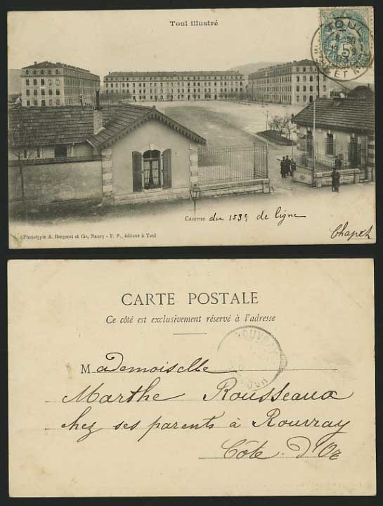 Military 1903 Undivided Back Old Postcard TOUL BARRACKS