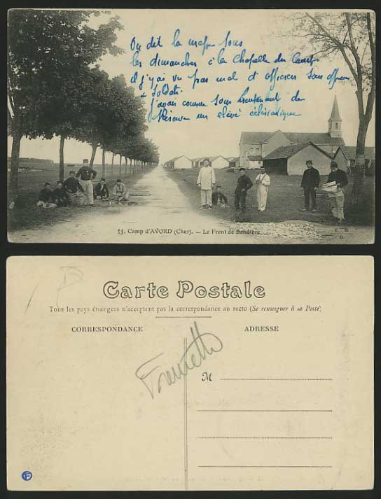Military Old Postcard CAMP d'AVORD Cher Front Bandiere