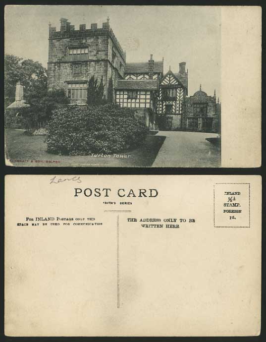 Lancashire England c.1900 Old Postcard TURTON TOWER F.F. & Co. T. Abbatt & Son