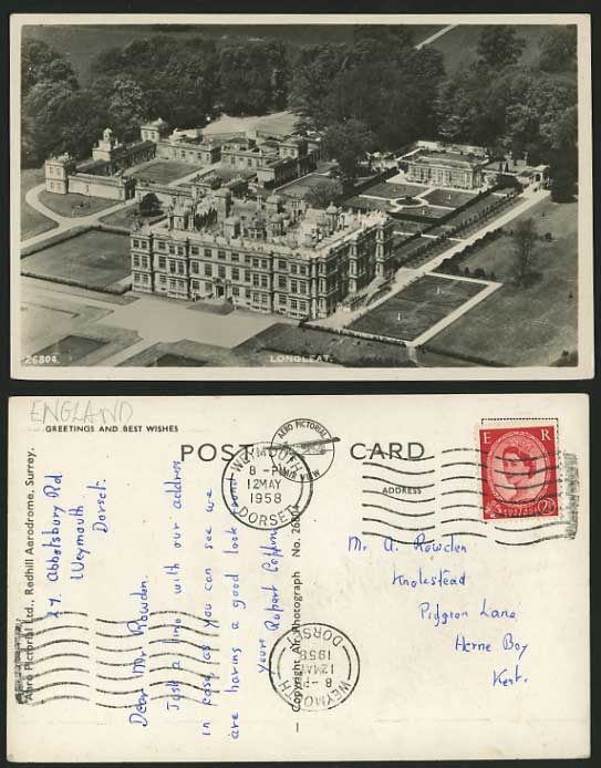 Wiltshire 1958 R.P. Postcard LONGLEAT HOUSE Aerial View