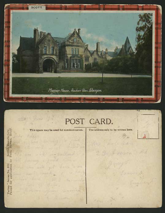 East Renfrewshire Old Postcard ROUKEN GLEN Mansion House Glasgow Lanarkshire