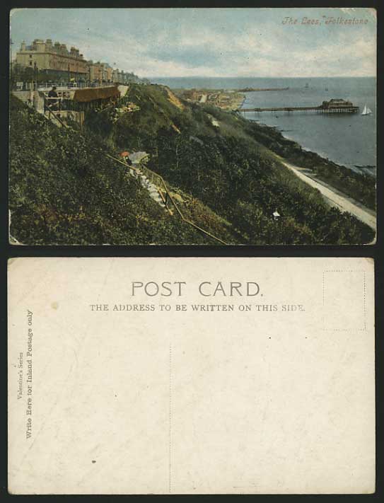 Kent Old Colour Postcard FOLKESTONE Steps The Lees Pier