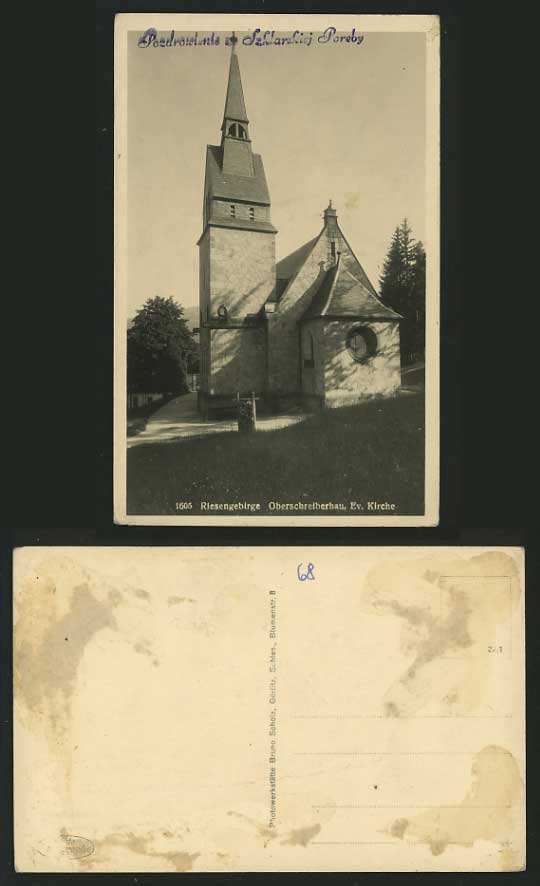 Czechoslovakia Old BW Postcard KARKONOSZE Church Kirche