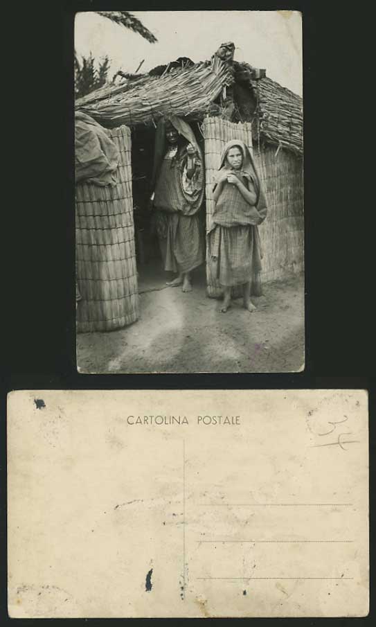 Ethnic Old Real Photo Postcard Native GIRLS Custome HUT