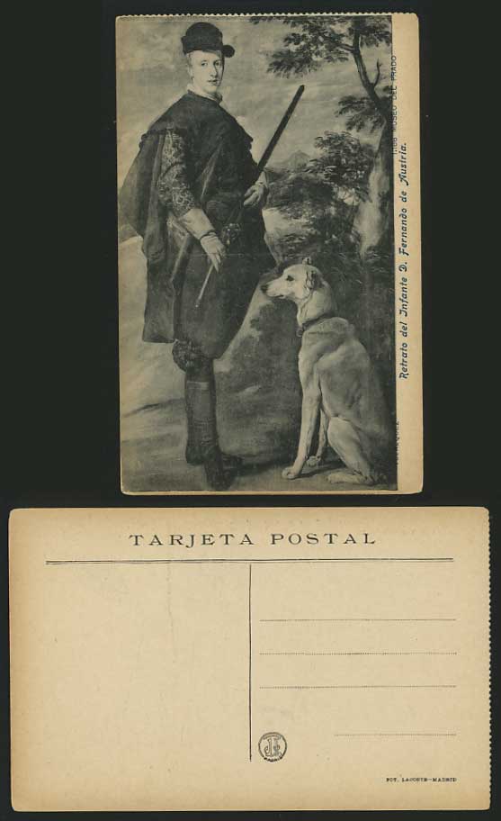 VELAZQUEZ DOG & HUNTER Infante D. Fernando Old Postcard