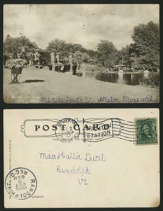 USA 1906 Old Postcard BOSTON Public Garden Lake, BRIDGE