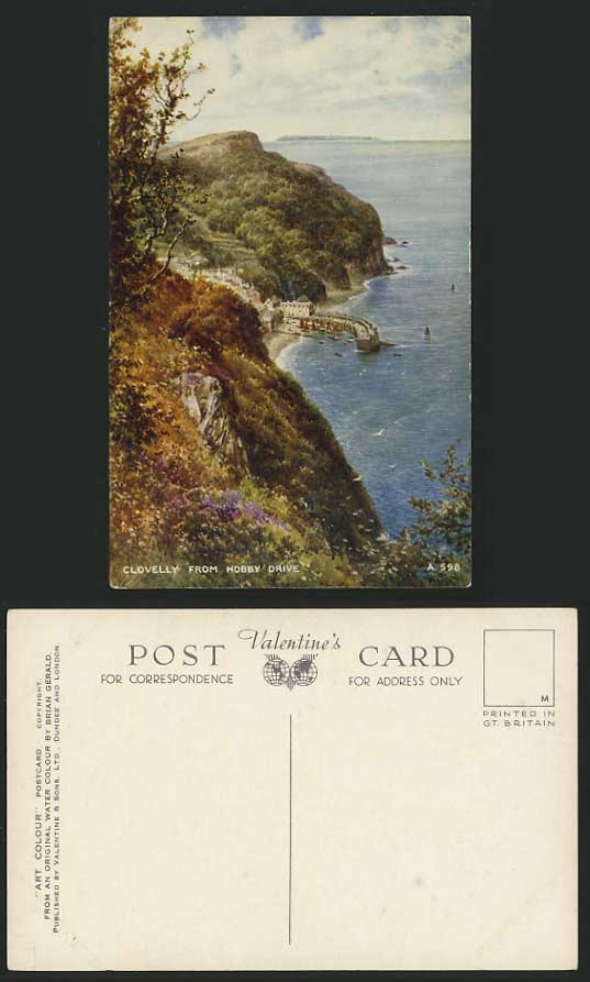 Devon Old ART Postcard CLOVELLY from Hobby Drive Boats