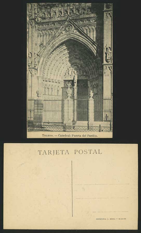 Spain Old B/W Postcard TOLEDO CHURCH Puerta del Perdon