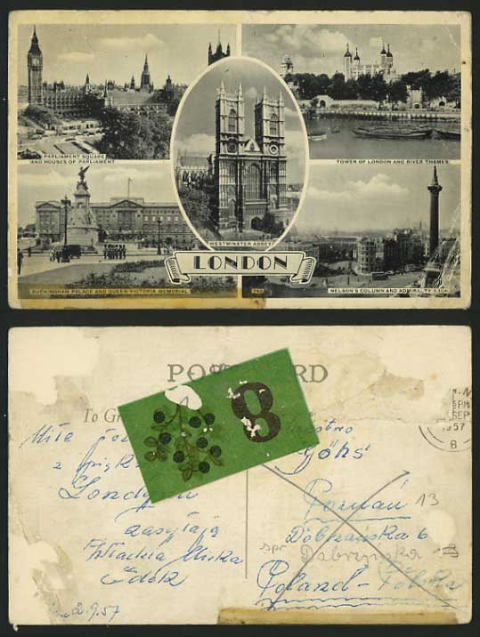 London 1957 Postcard WESTMINSTER ABBEY Parliament River