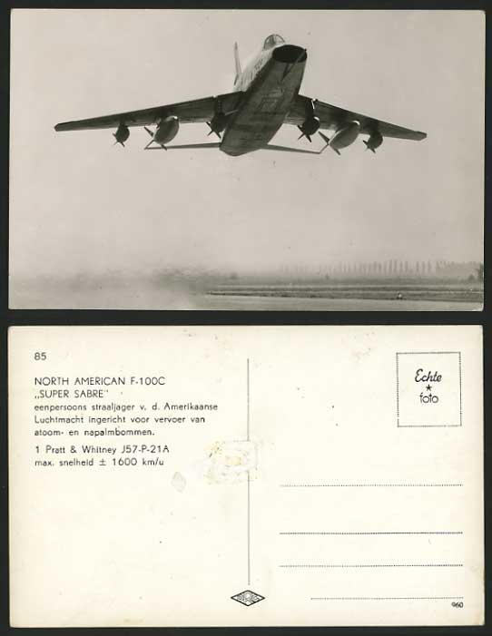 FIGHTER AIRCRAFT F-100C Super Sabre Old R.P. Postcard