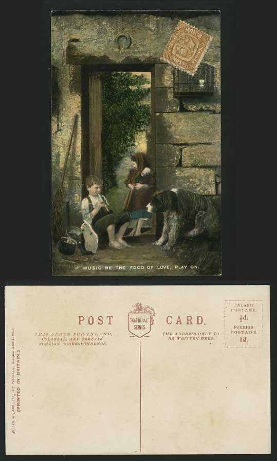 1906 Iceland 3a Old Postcard BOY DOG Music Food of Love