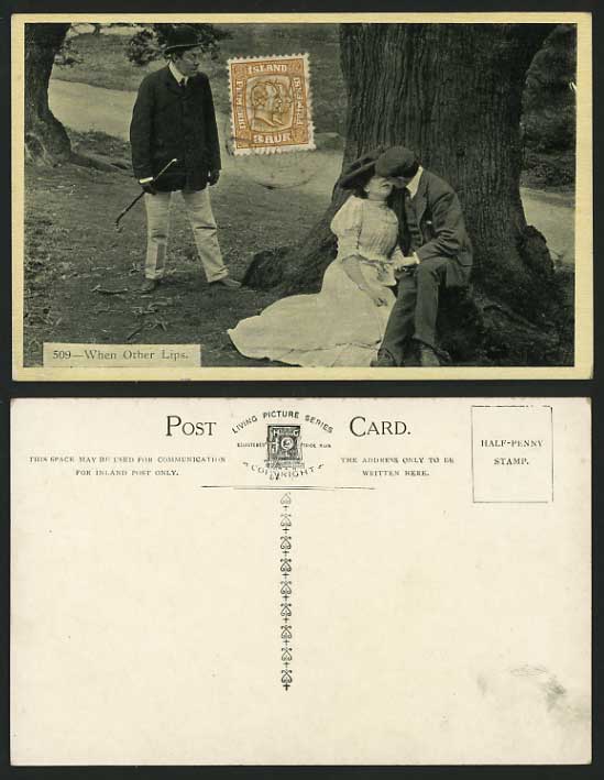 ICELAND 3a on 1906 Old Postcard WHEN OTHER LIPS Romance