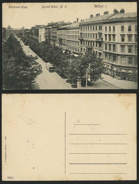 Austria Old Postcard Grand Hotel Wien KarntnerRing TRAM