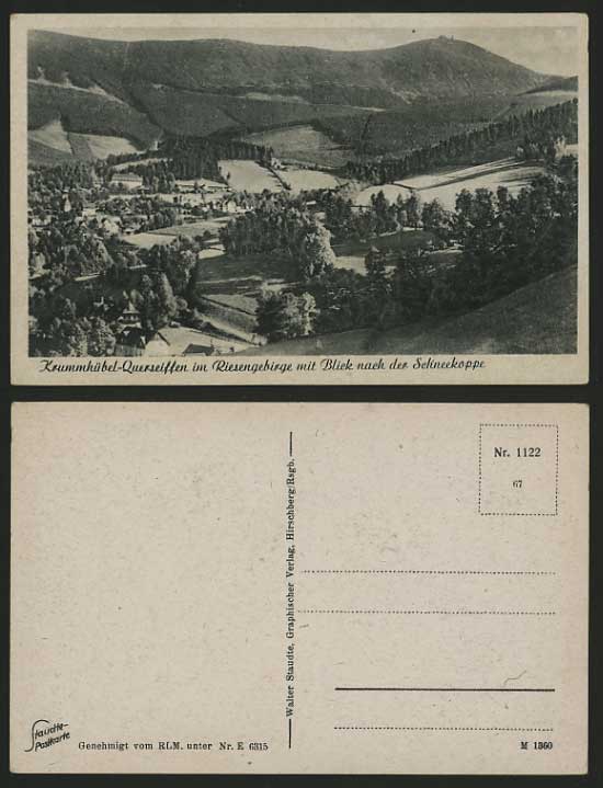 Poland Old Postcard Krummhubel Querseiffen Riesengebirg Blick nach Schneekoppe