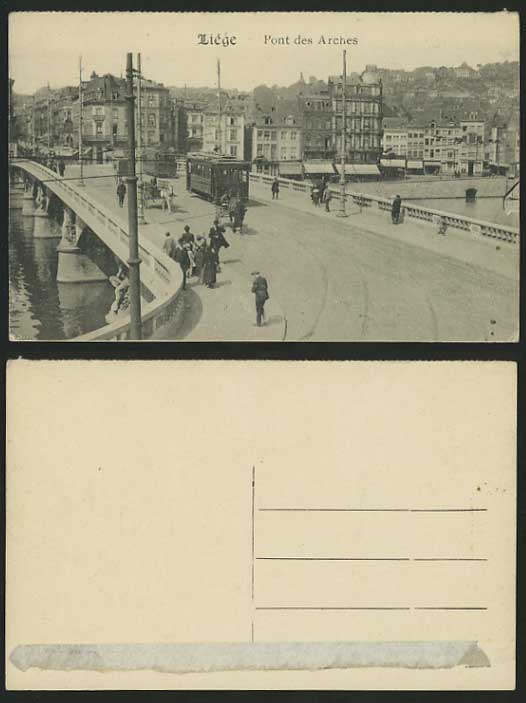 Belgium Old Postcard LIEGE Pont des Arches Bridge TRAM Tramway Horse Cart