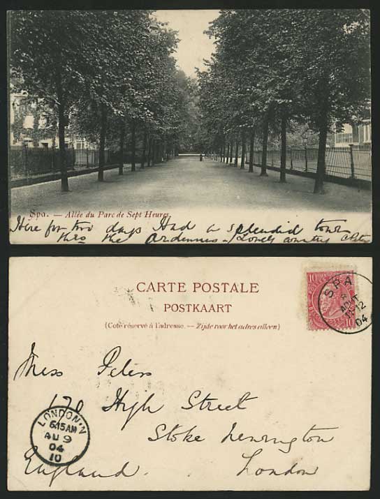 Belgium 1904 Old Postcard - SPA Park Avenue Sept Heures