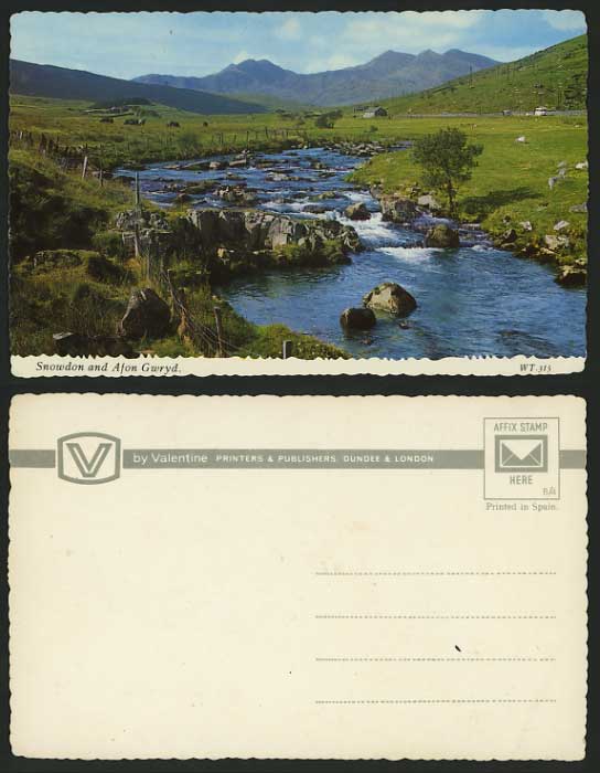 Wales Old Colour Postcard SNOWDON River Rock Afon Gwryd