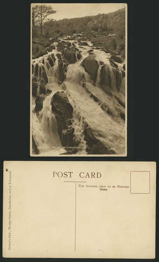 Betws-y-coed Waterfall Rocks Old Postcard SWALLOW FALLS