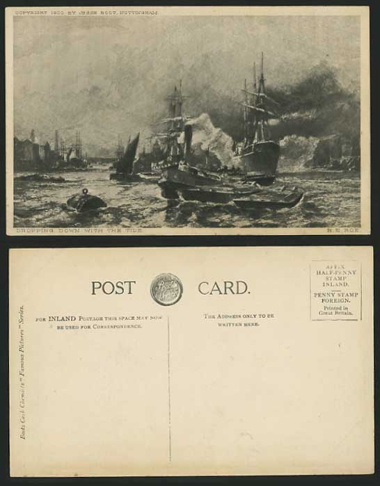 R. E. Roe Art Drawn 1900 Postcard SHIPS Drop Down, Tide