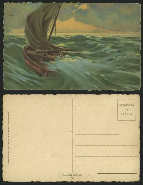 Italy Artist Drawn Old Postcard - SAILING BOAT IN STORM