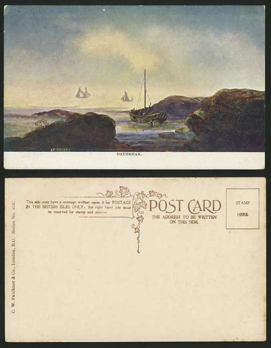A. E. Sanders Artist Signed Old Postcard BOAT Daybreak