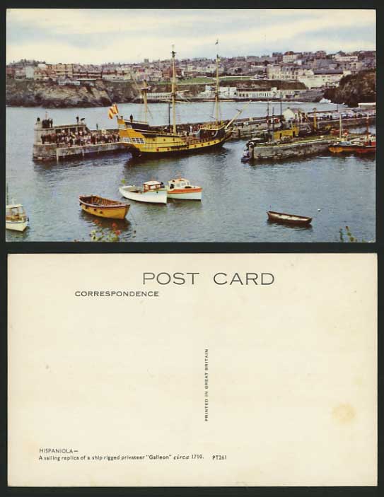 HISPANIOLA Sailing Replica Ship Boats Pier Old Postcard