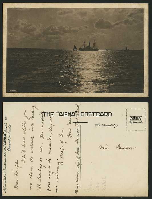 SHIPPING Old ALPHA Postcard STEAM SHIP AT SEA Ship Boat