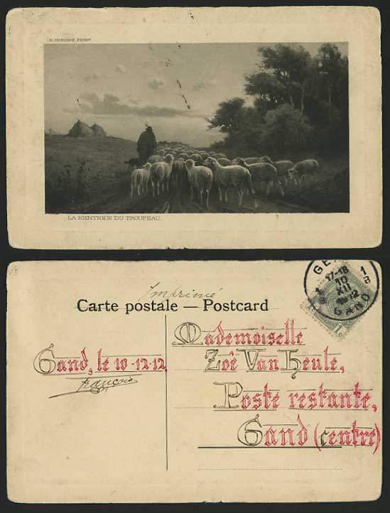 SHEEP & Shepherd 1912 Postcard - La Rentree Du Troupeau