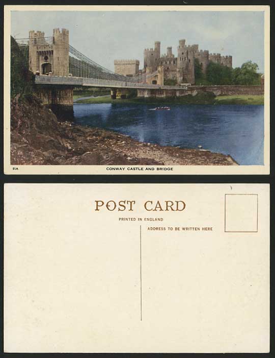 Caernarfonshire Old Postcard CONWAY CASTLE Bridge Boat