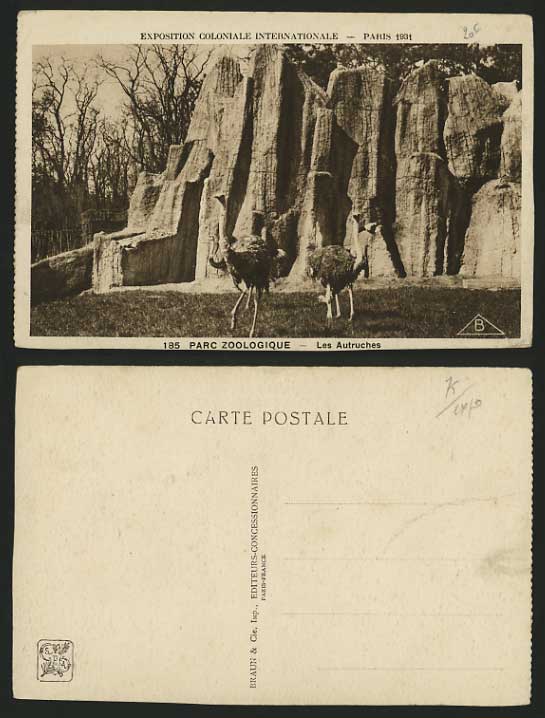 OSTRICH 1931 Postcard Inter. Colonial Exposition PARIS