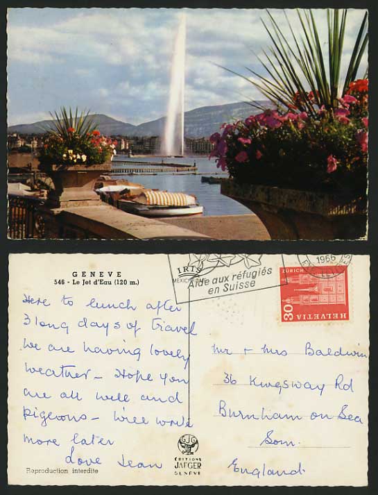 Switzerland 1966 Old Color Postcard LE JET D'EAU Geneve