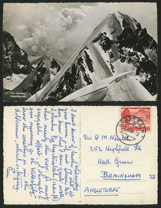 Swiss 1955 Old R.P. Postcard PIZ ROSEG Snowy Landscape