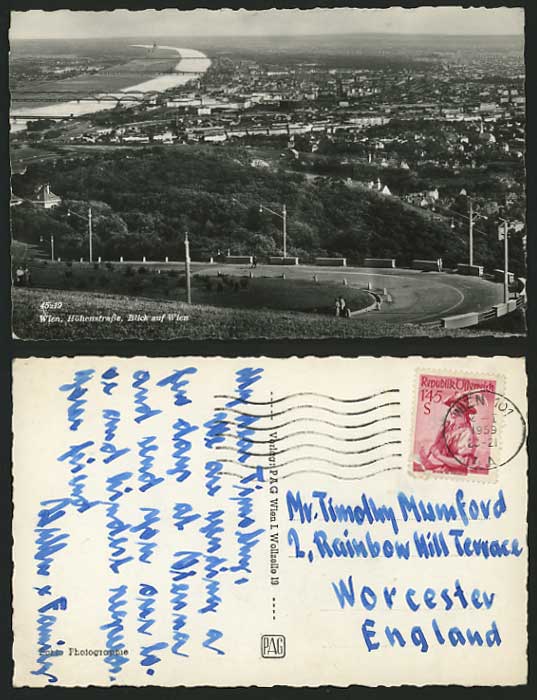 Austria 1959 Postcard VIENNA Aerial View RIVER BRIDGES