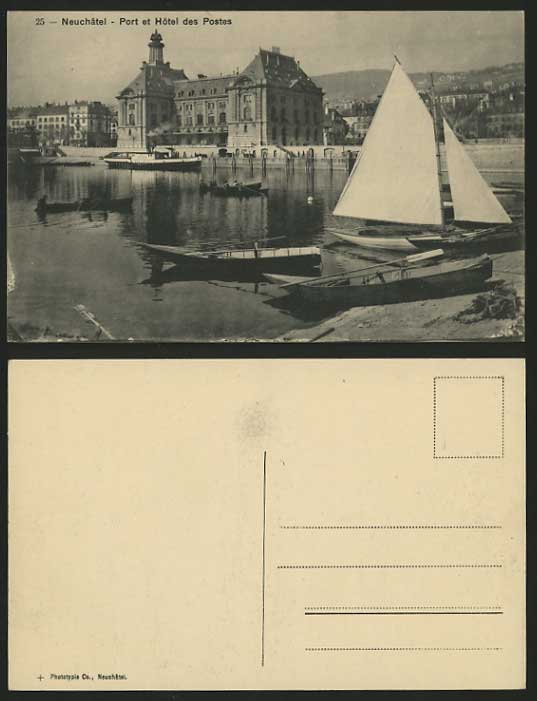 Swiss Old Postcard NEUCHATEL Boats - Port & Post Office