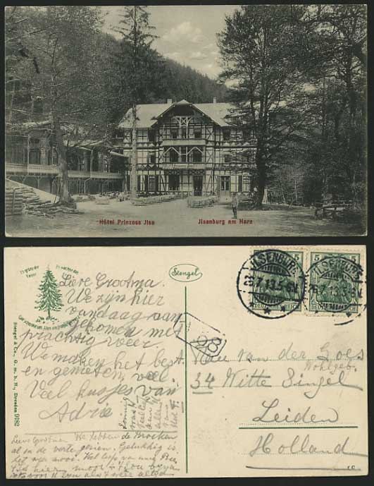 Germany 1913 Old Postcard ILSENBURG Hotel Prinzess Ilse