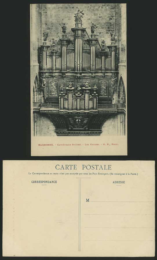 NARBONNE Old Postcard in St-Just Cathedral Orgues Organ