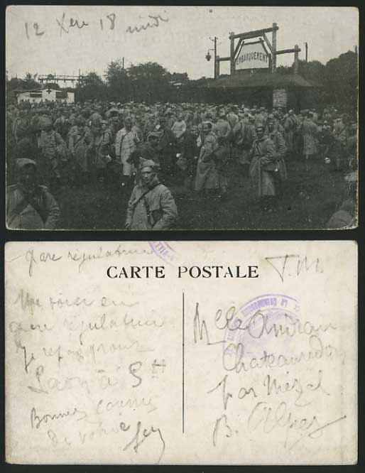 WW1 Military 1918 Old Postcard Soldiers at Embarquement