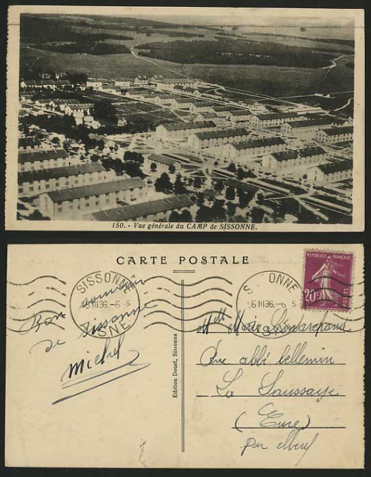 CAMP DE SISSONNE France 1936 Old B/W Military Postcard