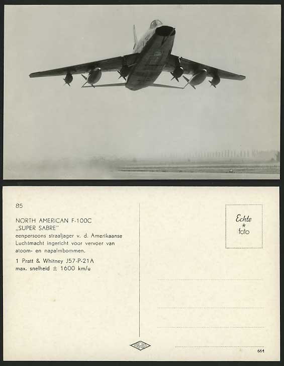 AIRPLANE Old Postcard NORTH AMERICAN Super SABRE F-100D