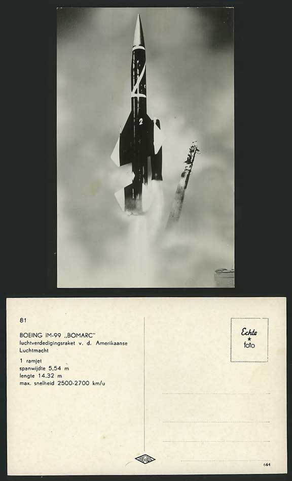 ROCKET Launch Old Postcard Aircraft BOEING IM-99 BOMARC