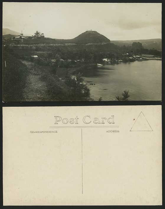Indonesia D.E.I. Old Real Photo Postcard LAKE Mountains Panorama