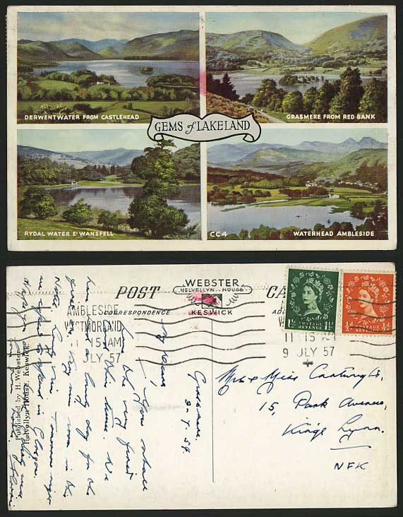 Cumbria Old Multiview Postcard RYDAL WATER Derwentwater