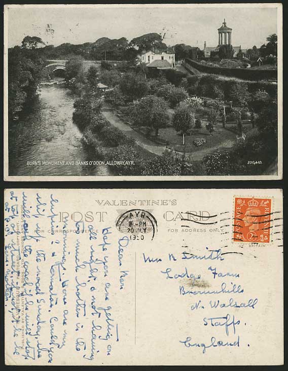 ALLOWAY 1950 Old Postcard Burn's Monument Banks O'Doon