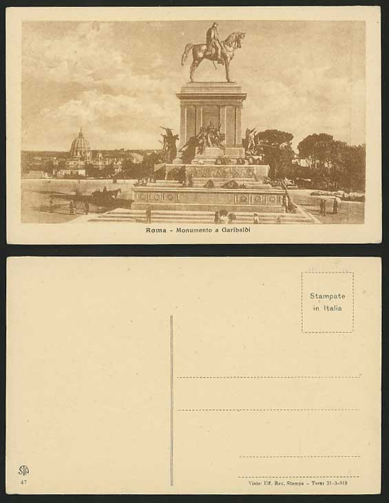 Italy Old Postcard ROME Monumento a Garibaldi / Statue