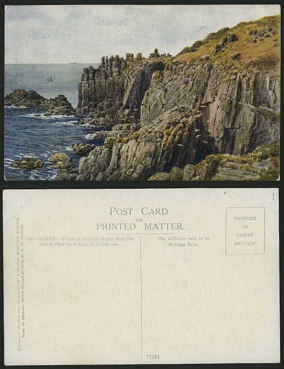 AR QUINTON Art Drawn Cornwall Old Postcard - LAND'S END