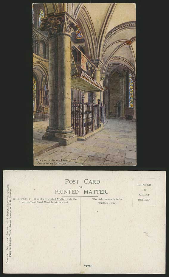 ARQ Old Postcard CANTERBURY CATHEDRAL Tomb Black Prince