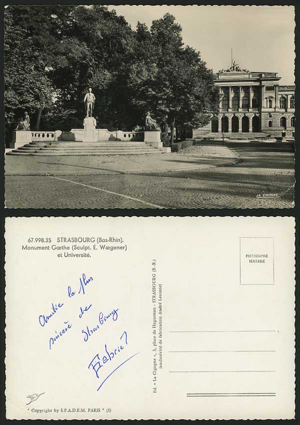 France Old Postcard STRASBOURG - Goethe Monument Statue