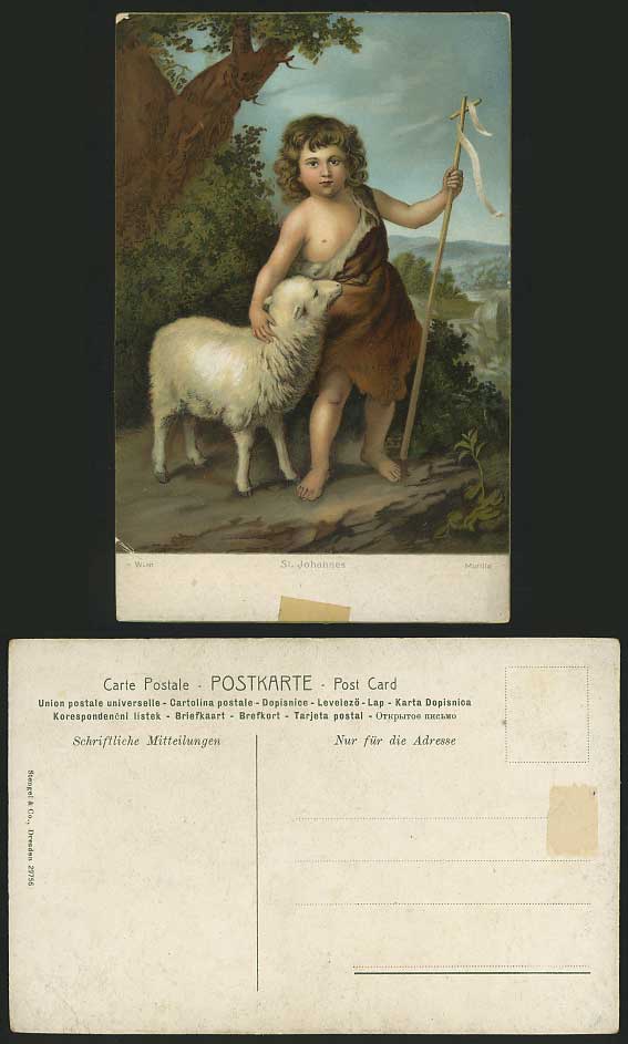 Sheep & Shepherd Art Drawn Postcard ST JOHANNES MURILLO