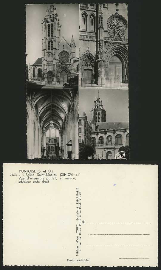 France Old Postcard 4-View PONTOISE Church Saint-Maclou